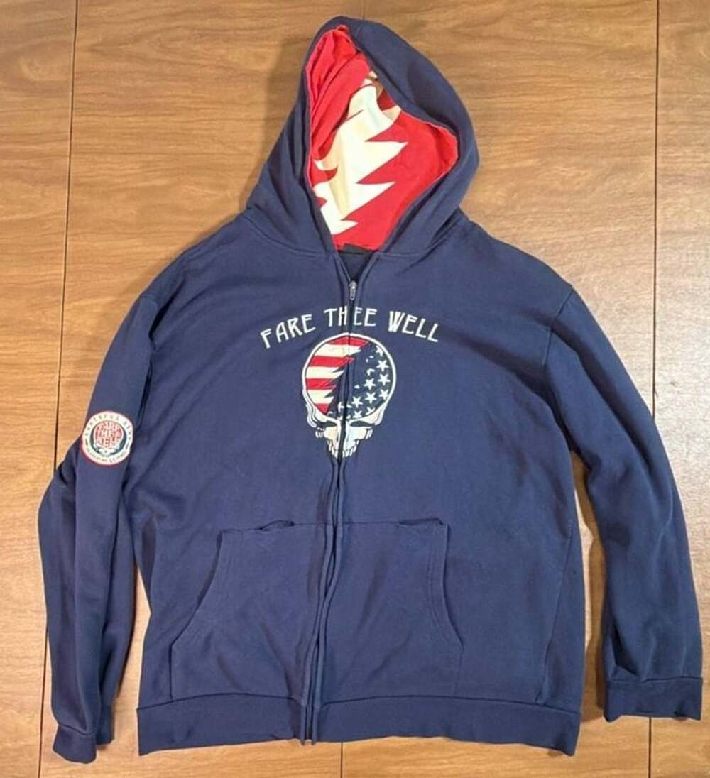 Grateful Dead Fare Thee Well Zip Hoodie Size 4XL Navy American Flag Skull